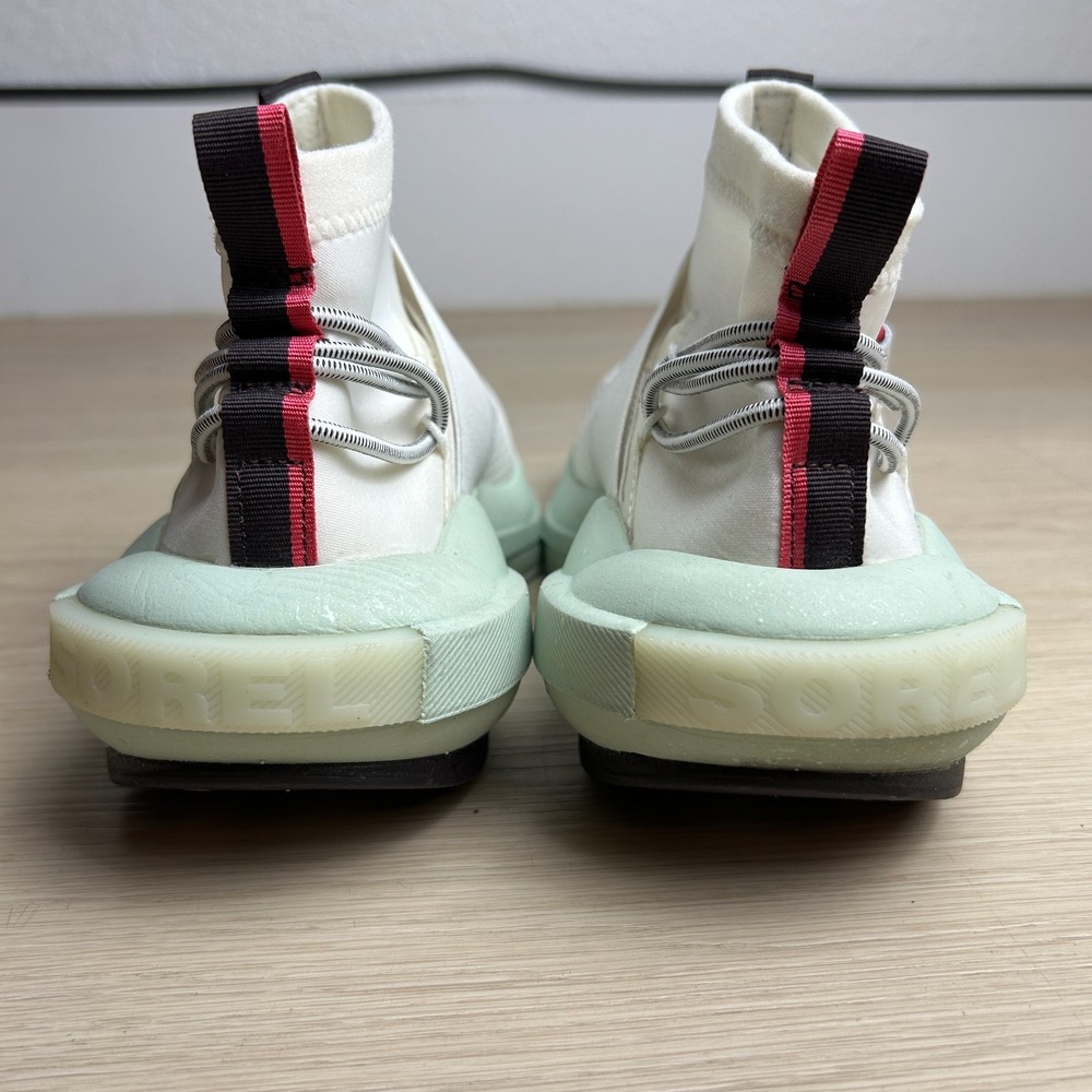 Sorel Kinetic Impact Womens 6 White Seafoam Mint Green Strap Mid Sneakers NL4818 - Picture 4 of 6